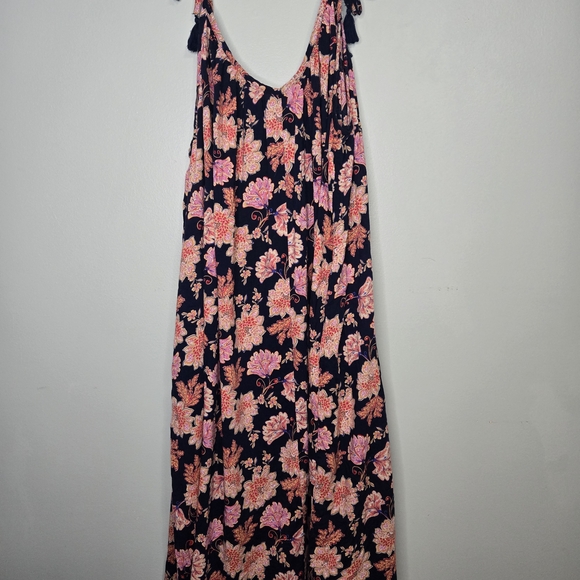 Old Navy Blue Tie-Shoulder Tasseled Floral-Print All-Day Maxi Swing Dress XXL - Picture 4 of 10